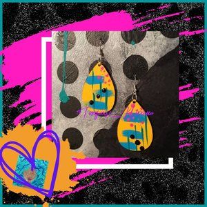 M-235: Yellow Abstract Teardrop Earrings